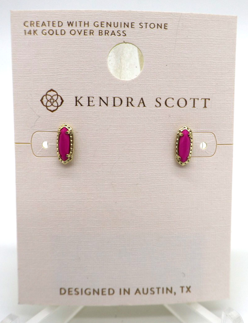 Kendra Scott Emma 14K Gold Over Brass Stud Earrings Magenta Magnesite NWT