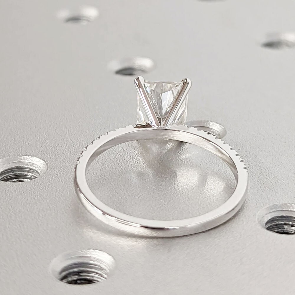 2.24 TCW Radiant Cut Moissanite Engagement Ring 14k White Gold Plated