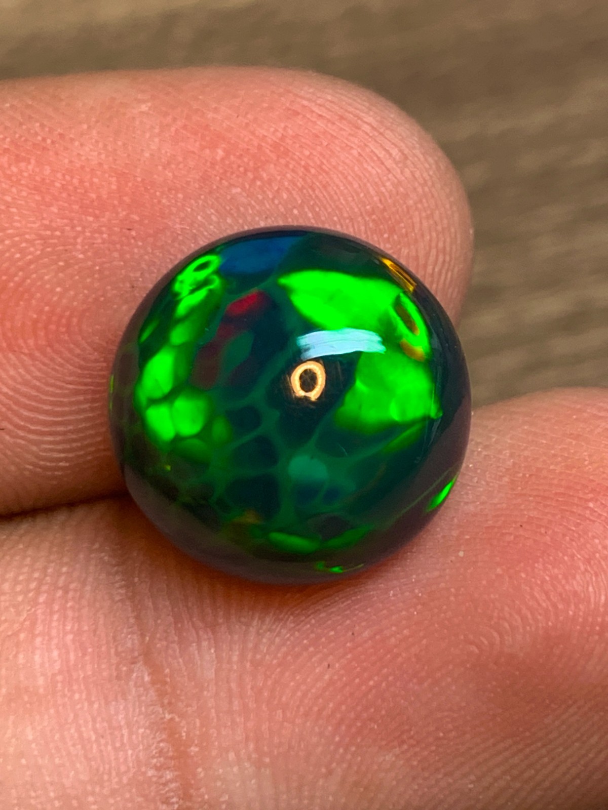Ethiopian Opal Gemstone 5.15 Carat Round Cabochon Honeycomb Black Welo Loose Gem