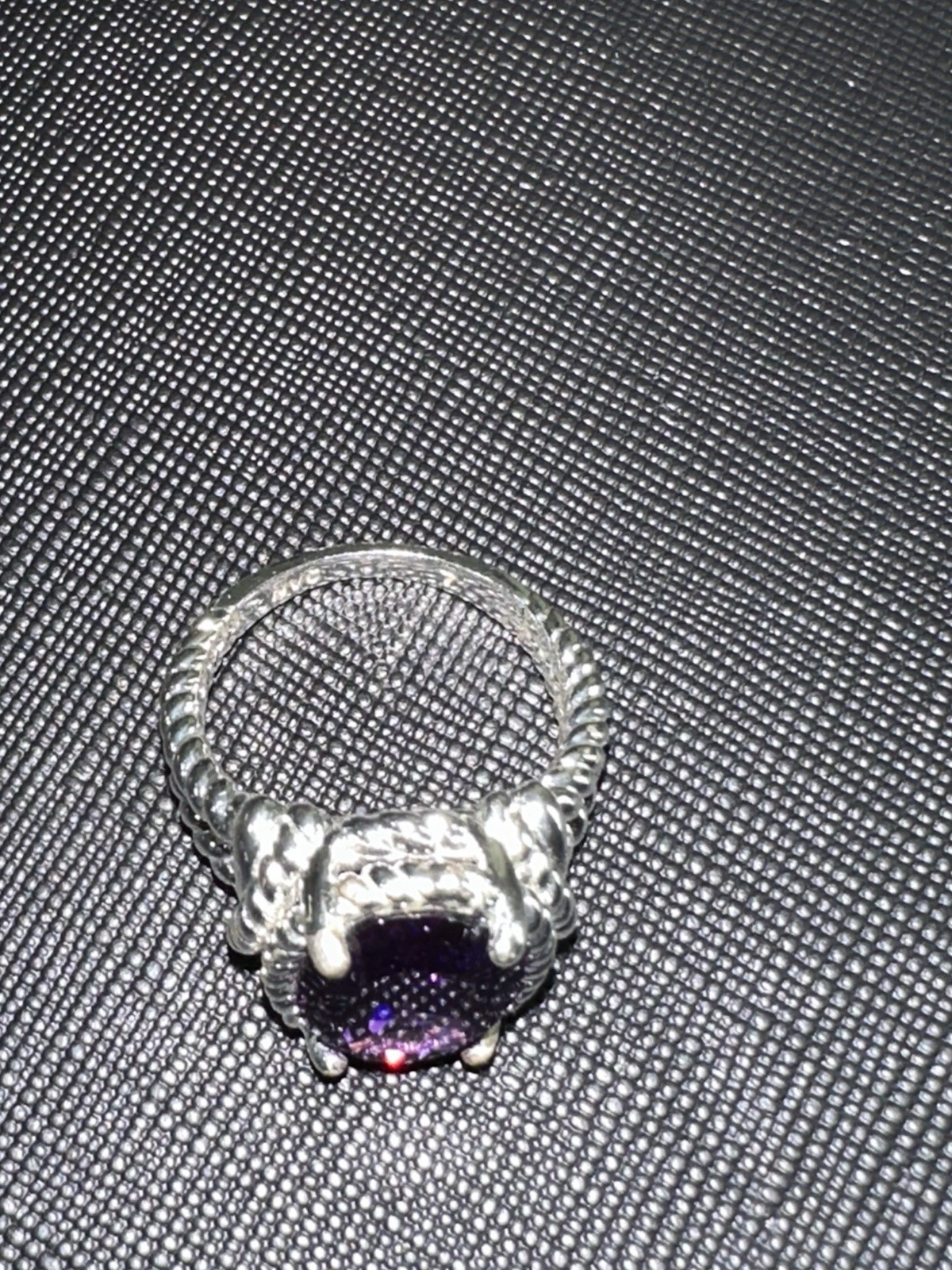 NVC Silver Tone Cocktail Ring Size 7 Oval Purple Stone Braided Prong