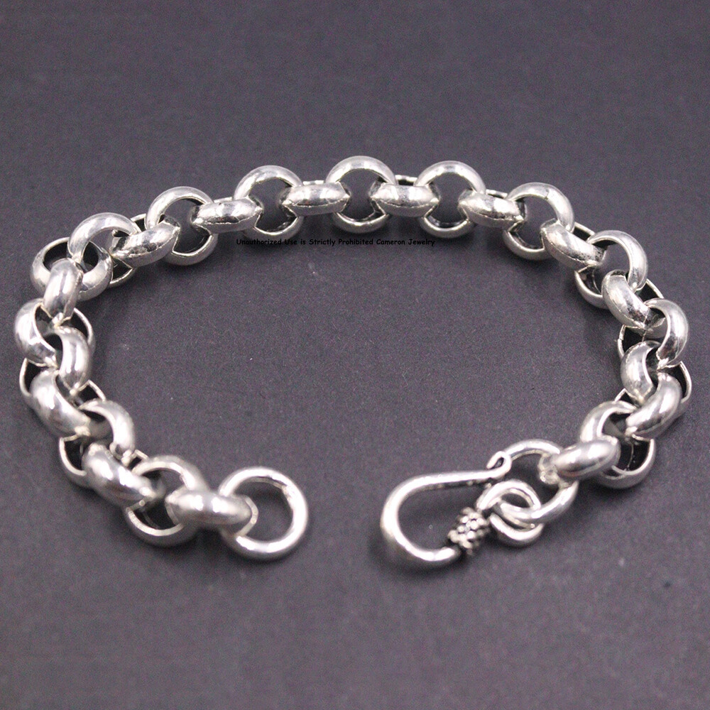 Pure S925 Sterling Silver Chain Women Men 10mm Cable Link Bracelet 25-26g 7.6in