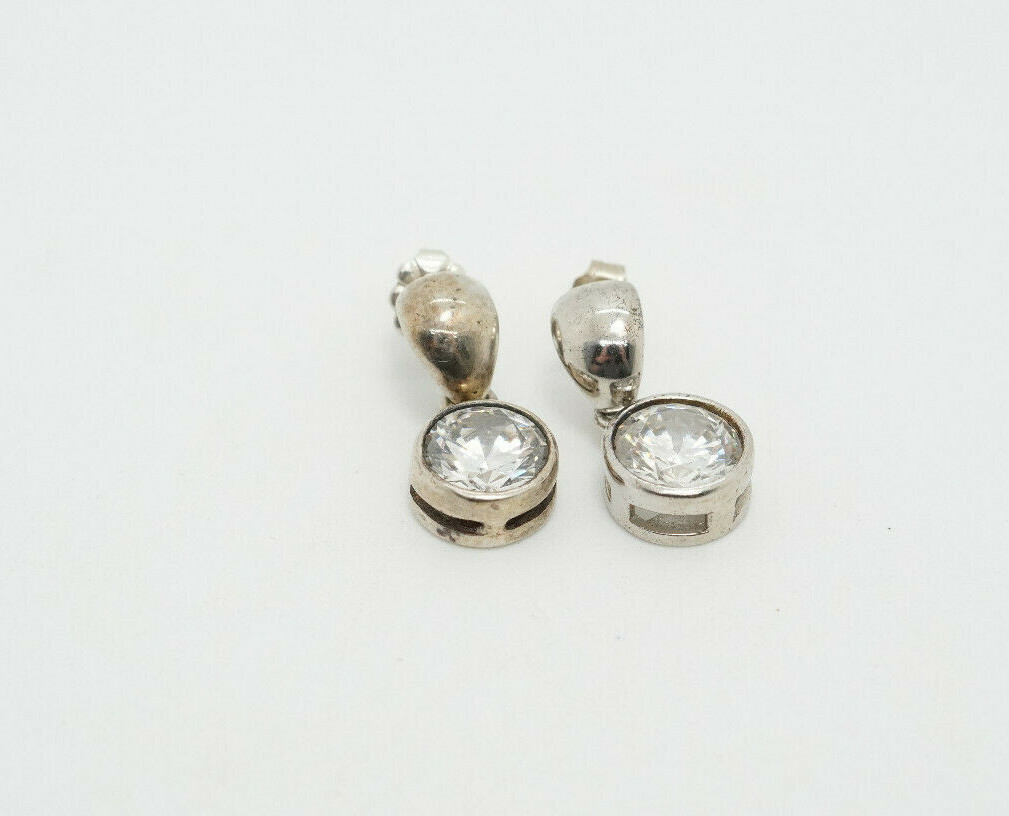 JJJ Sterling Silver CZ Dangle Drop Postback Earrings