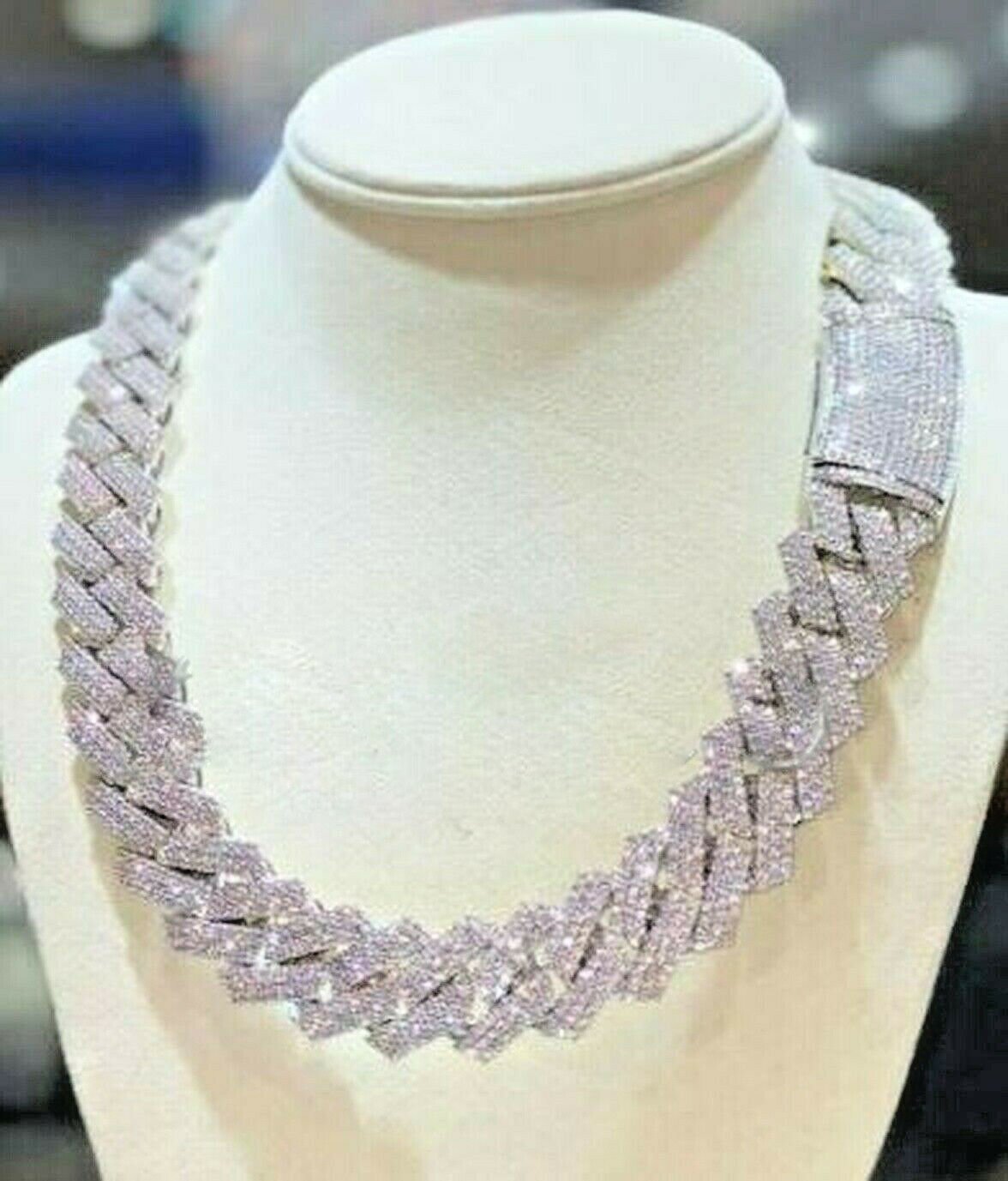 20.00ct Moissanite Men’s 12mm x 22 inch Cuban Link Necklace 925 Silver