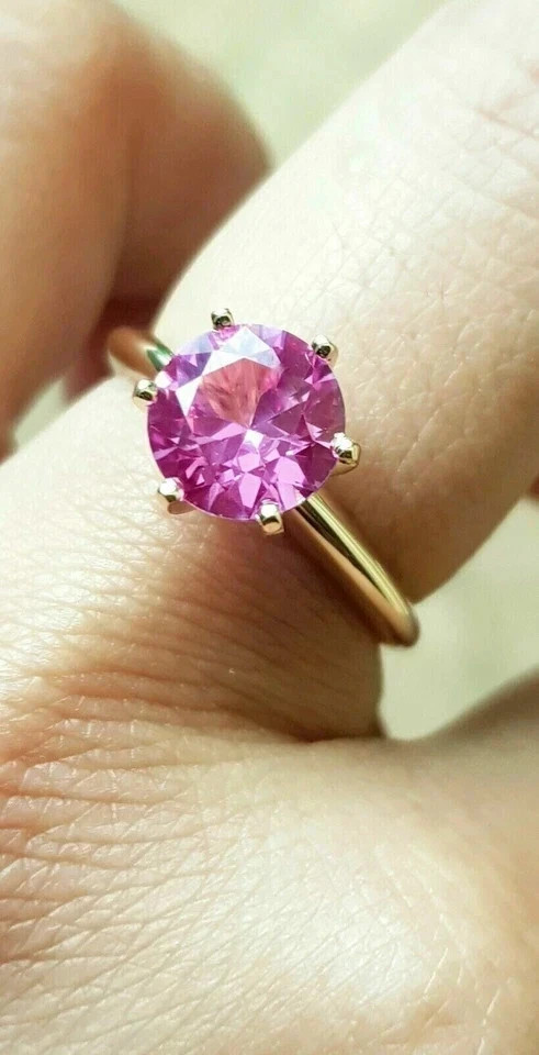 2Ct Round Lab-Created Pink Sapphire Women Engagement Ring 14K Yellow Gold Plated