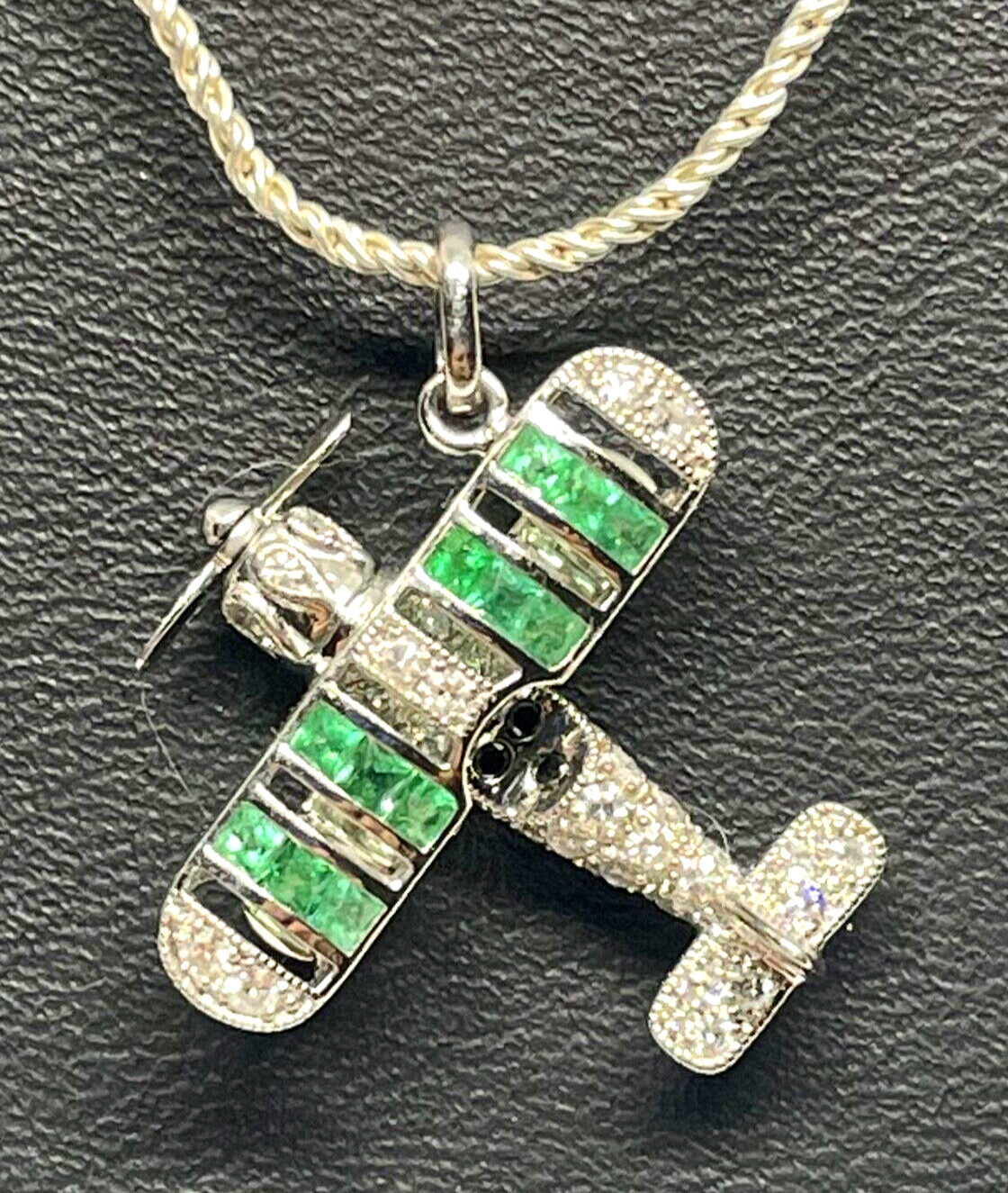 Magnificent Diamond Biplane Pendant ~ Natural Emerald **$5000** Value