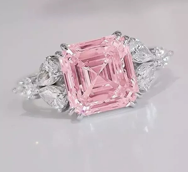 8.50 Ct Certified Asscher Cut Natural Pink Diamond Ring VVS1 White Gold Finish
