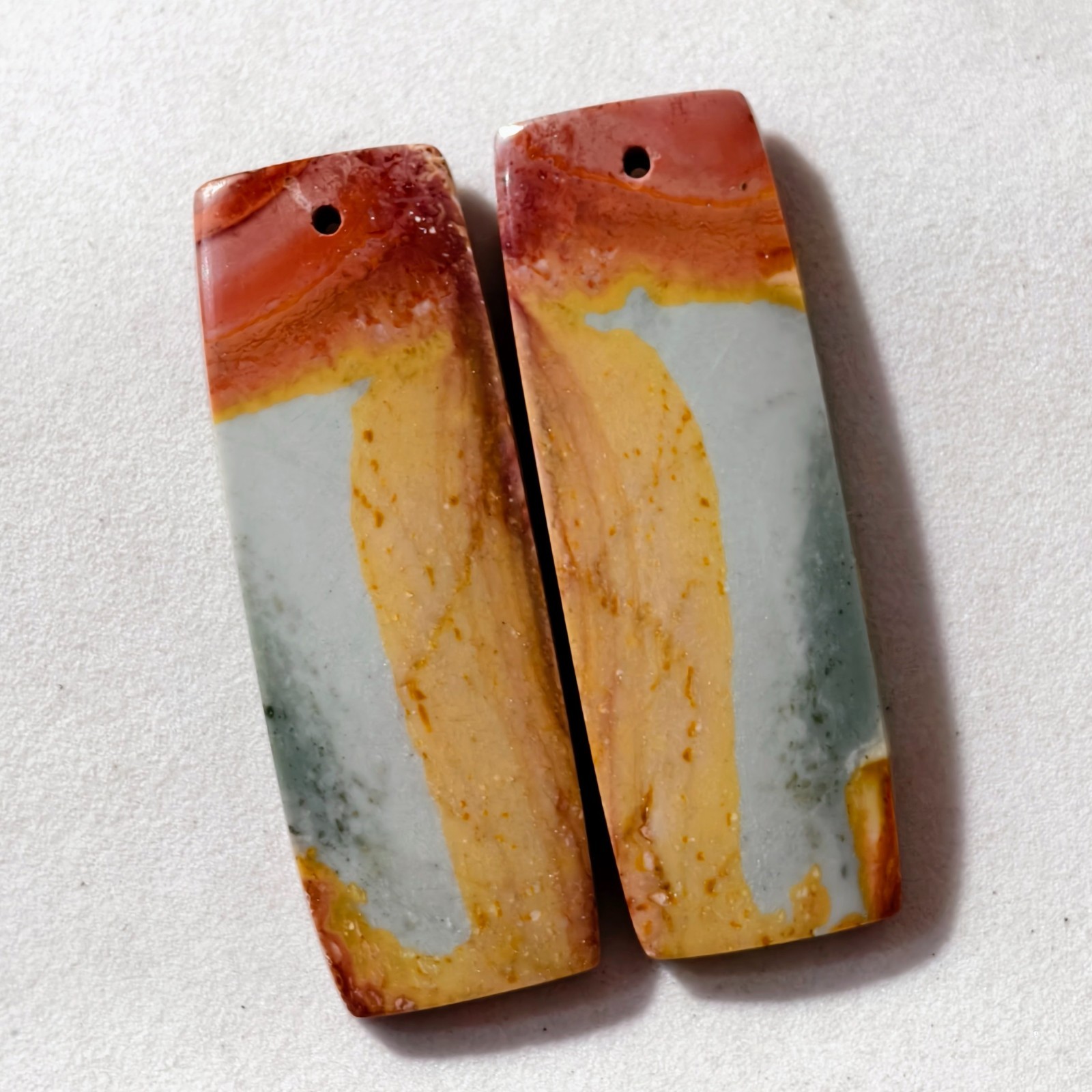 62 Cts Natural Polychrome Jasper Drilled Pair Cabochon Gemstone 43.2X15.2 MM