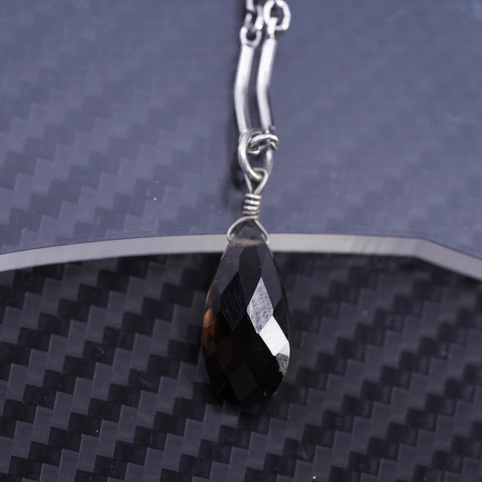 16”, sterling silver 925 DNA bone chain necklace teardrop smoky quartz