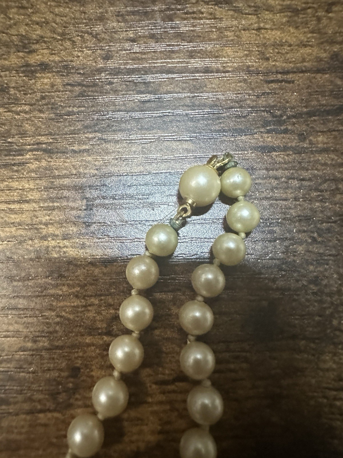 Vintage Hand Tied Faux Pearl Ivory Necklace Gold Tone Push Lock Pearl Clasp
