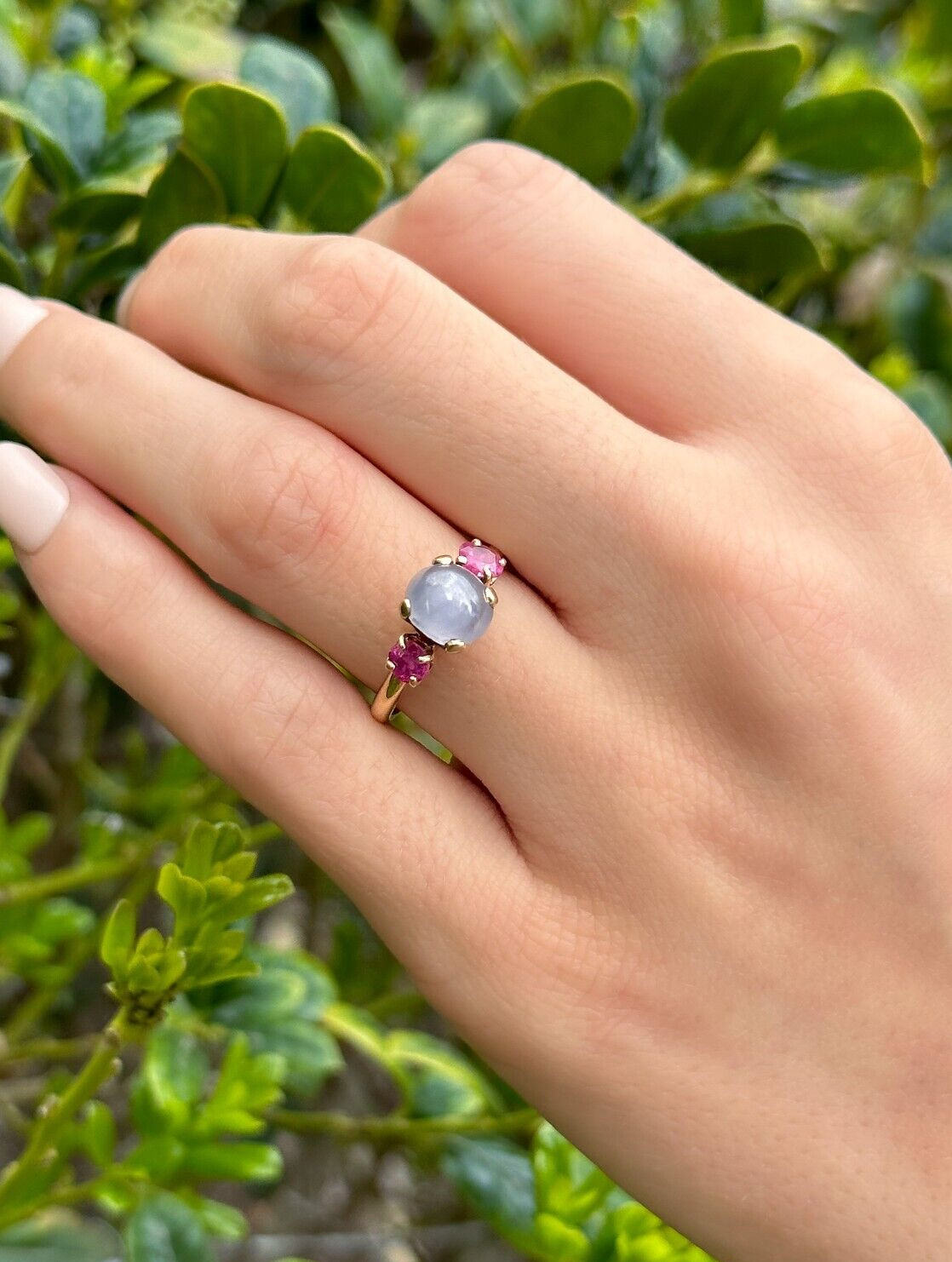 Natural Blue Star Sapphire Ruby Ring Cabochon Yellow Gold Size 6.5 Vtg RG4495