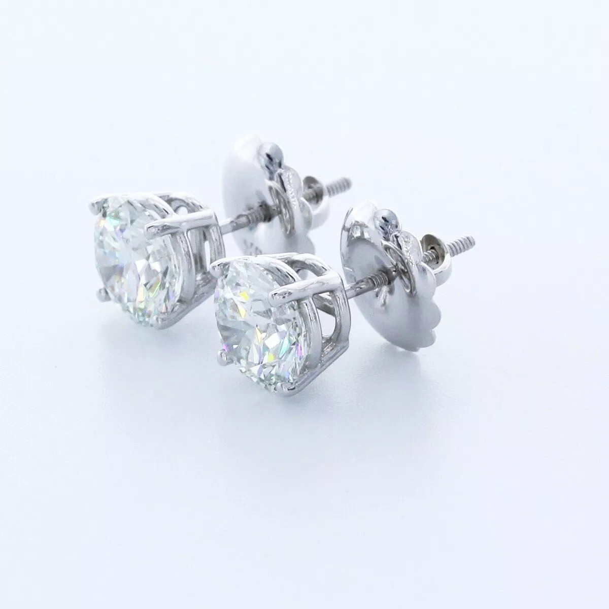Stud Earrings Classic Solid 14K White Gold 3 Carat Round Natural Diamond F VS2