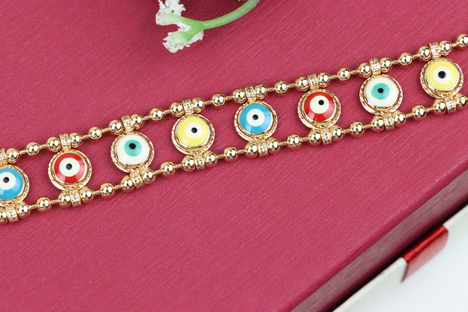 Colorful Evil Eye Beaded Rose Gold Bracelet, XPBL0762