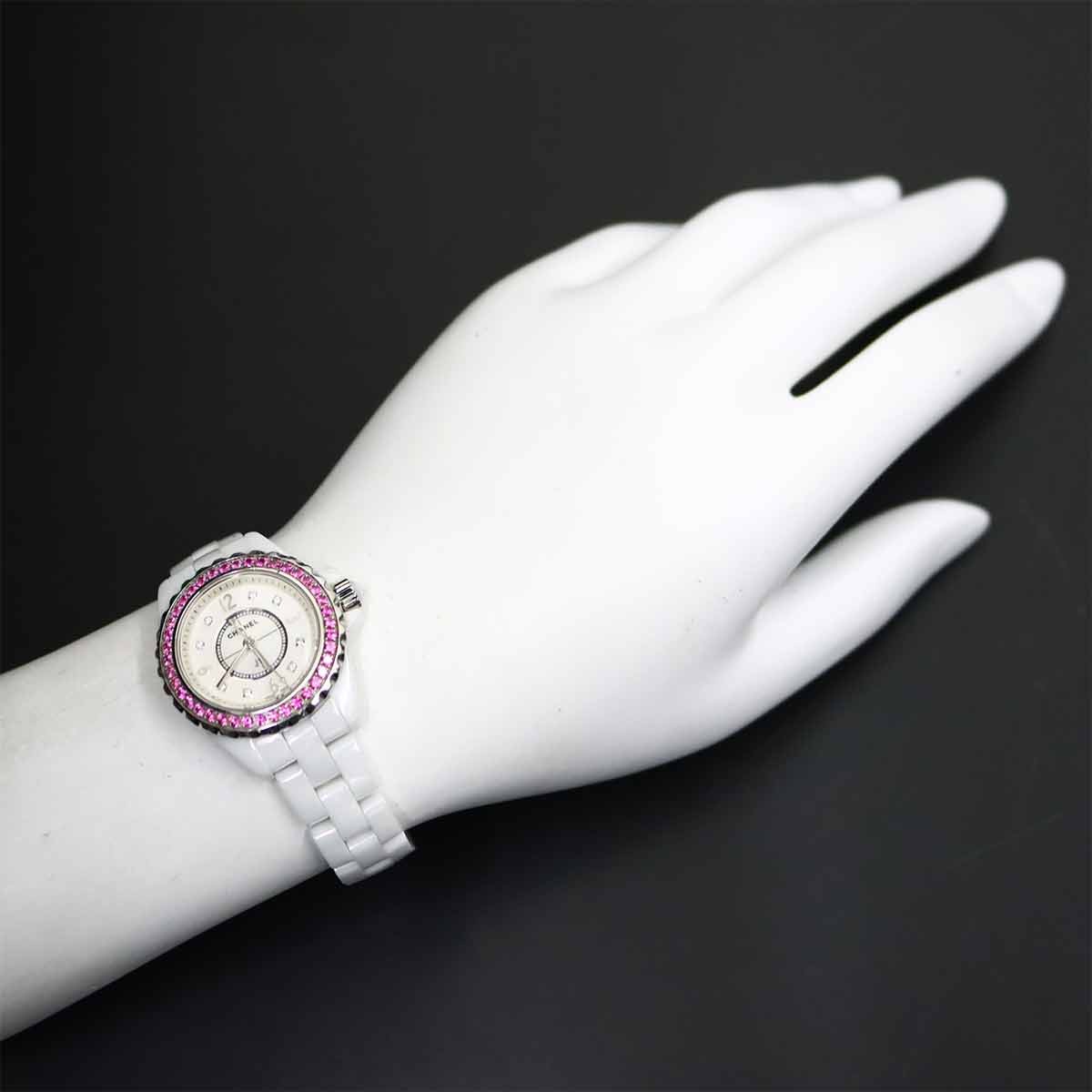 CHANEL J12 H3243 Pink Sapphire Bezel 8P Diamond White Shell Dial 90321219