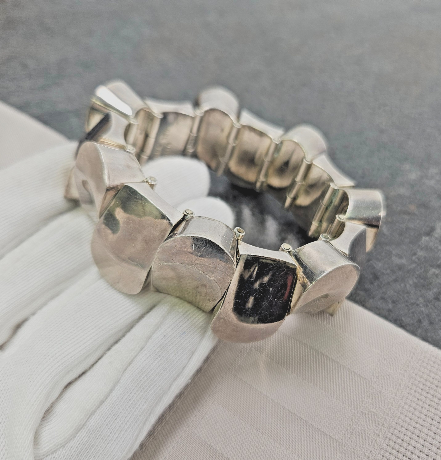 Sterling Silver Taxco Mexico TM-153 Antonio Pineda Design Panel Bracelet 7″