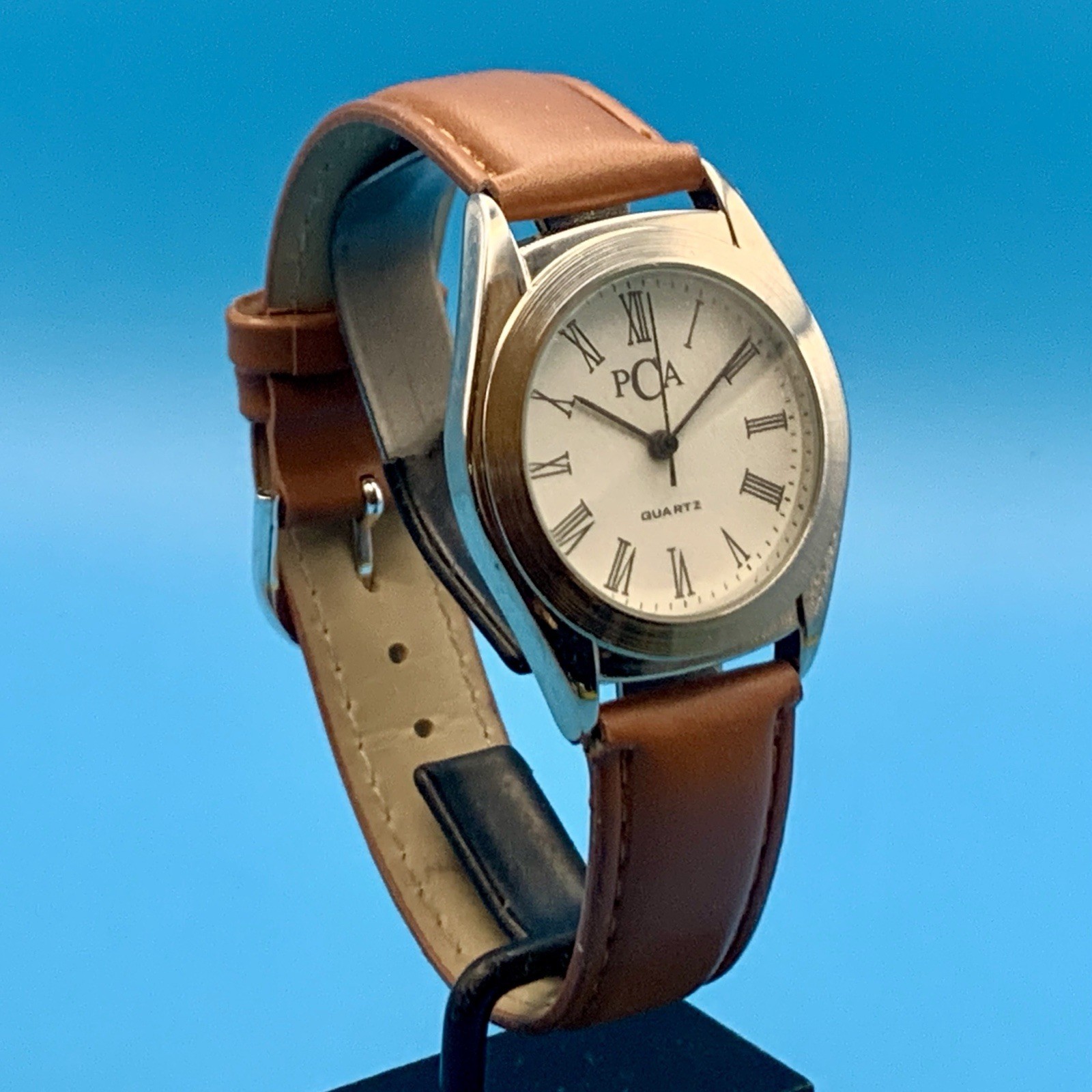 PCA Women’s Swiss Parts Quartz Wristwatch Faux Leather Strap Working New Battery