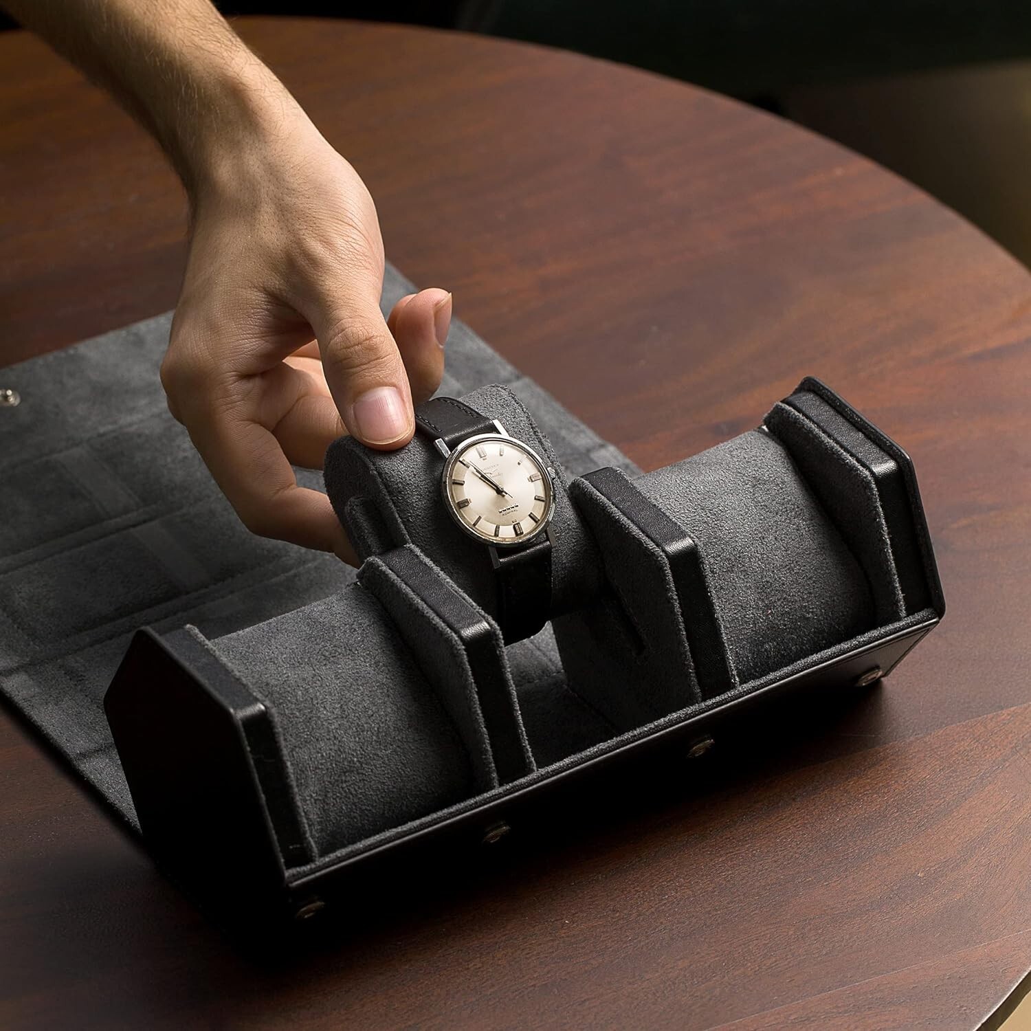 Prism Genuine Full Grain Leather Watch Case – 3 Watch Roll Travel Case
