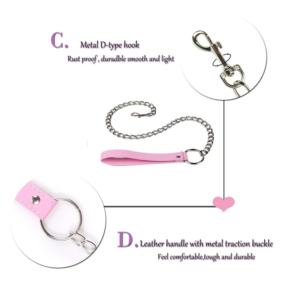 leather choker collar with Lock Adjustable Size for women B-lock Pink