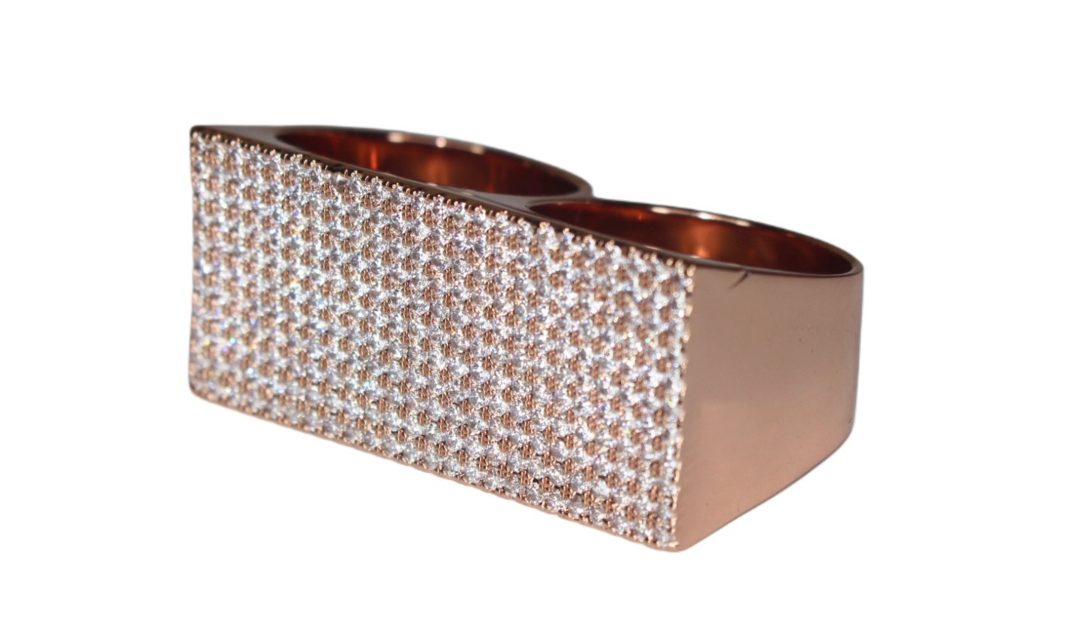 2-Finger Brass Knuckz Lab Sim Diamond 5ctw VVS1 Ring ROSE GOLD 40g HEAVY