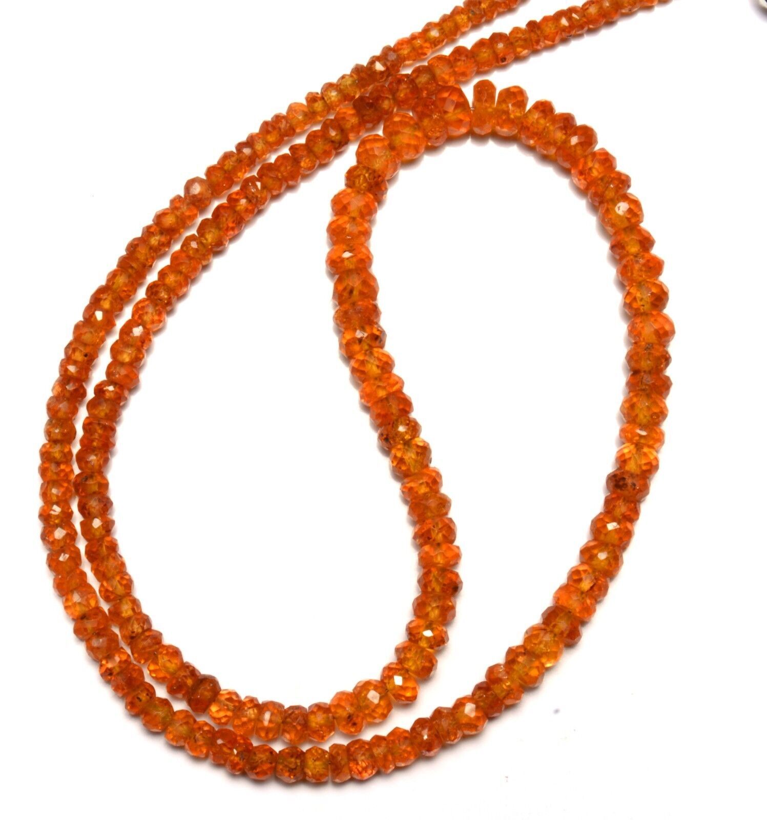 Natural Gem Orange Color Spessartine Garnet 3 to 5MM Faceted Beads Necklace 16″