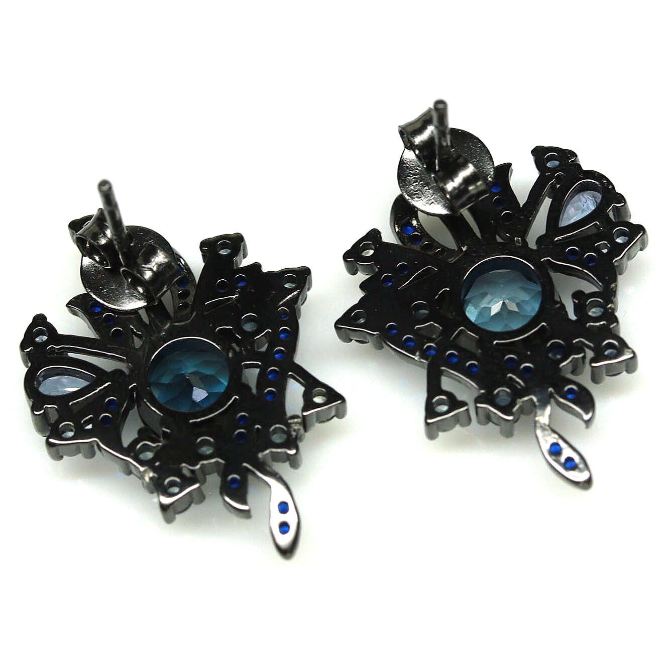 925 Silver London Blue Topaz, Tanzznite, Sapphire & Cubic Zirconia Earrings