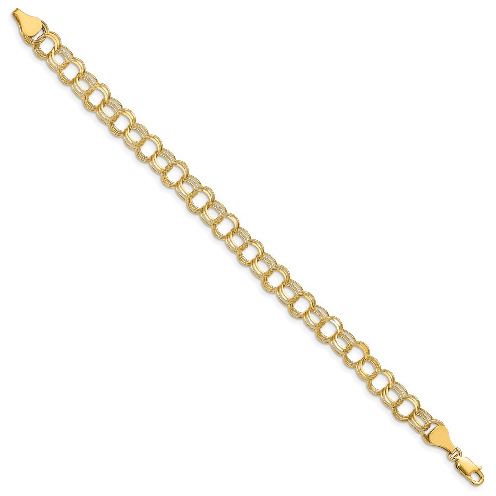14k Yellow Gold 7mm Solid Triple Link Charm Bracelet Gift For Mother 8″