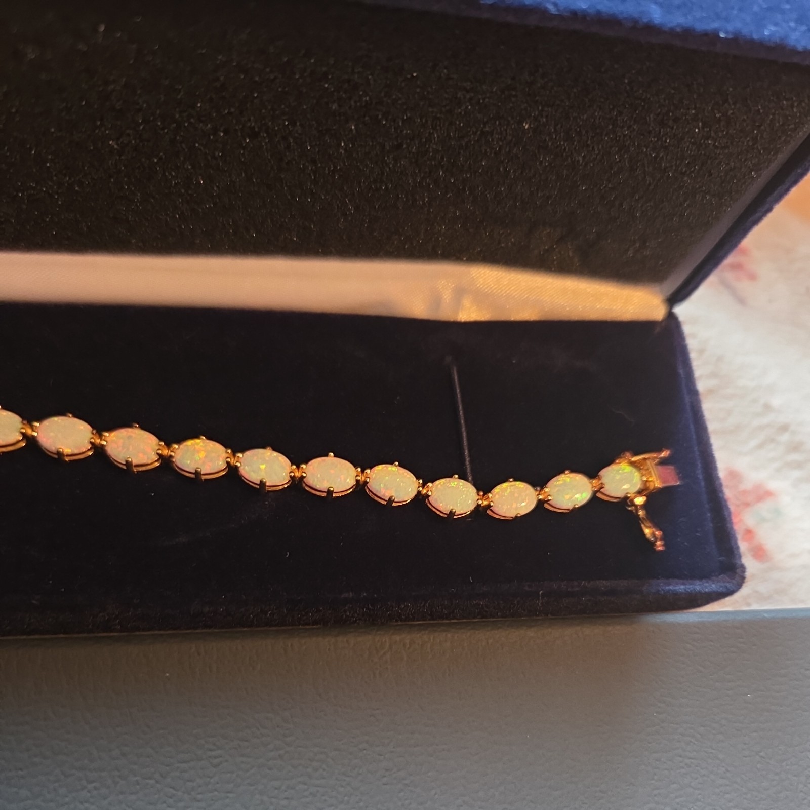 Opal Fire Allure 10 carat Opal Tennis Bracelet Sz 7.5. Sterling & 14k plate