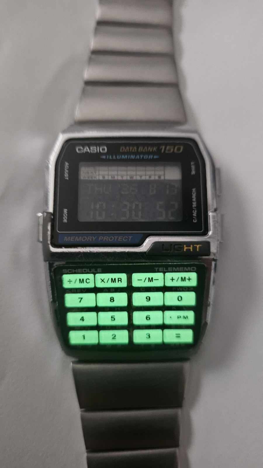 Casio Data Bank 150 1477 DBC-1500 Silver Tone Digital Watch