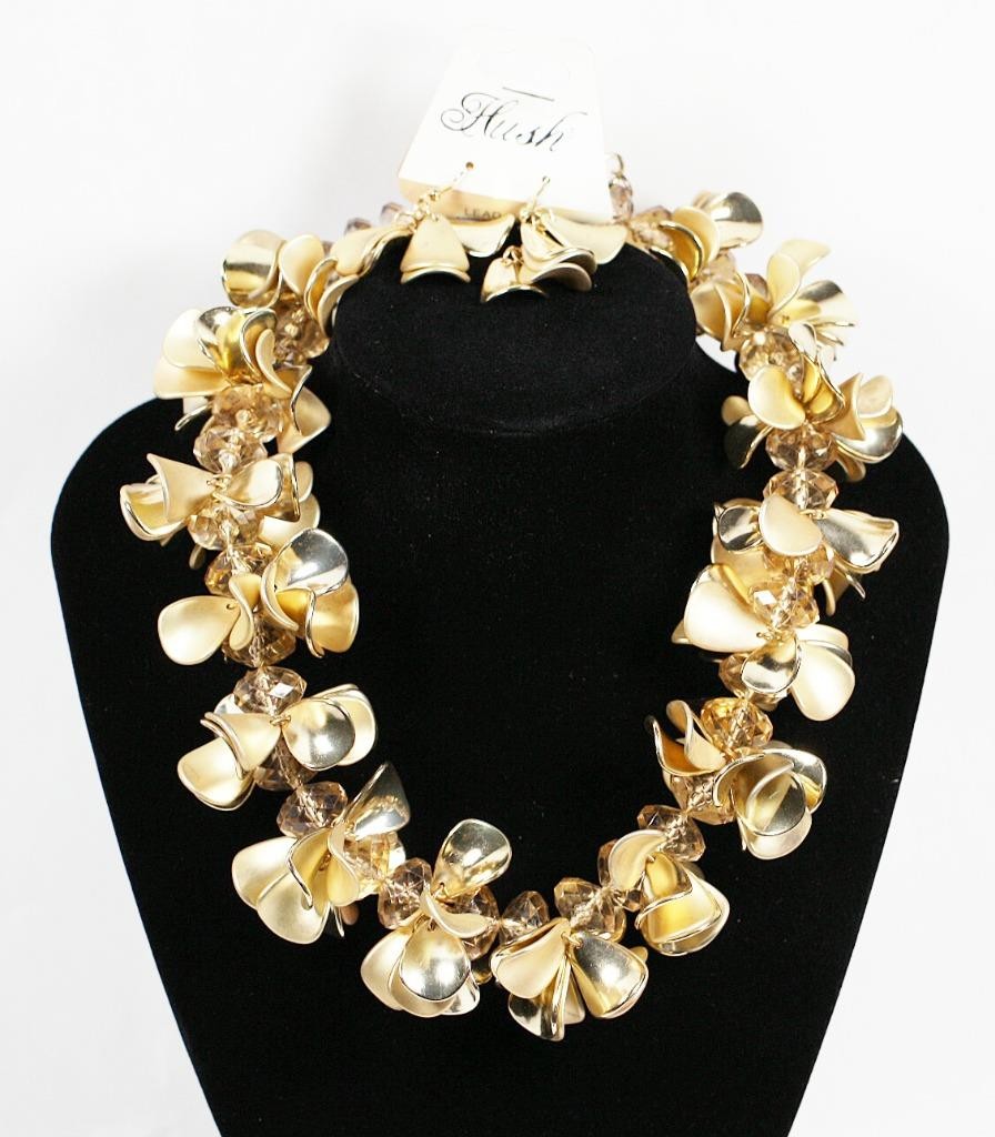 Silver or Gold Cluster Necklace & Earrings Set Fashion Costume Jewelry jxnb New