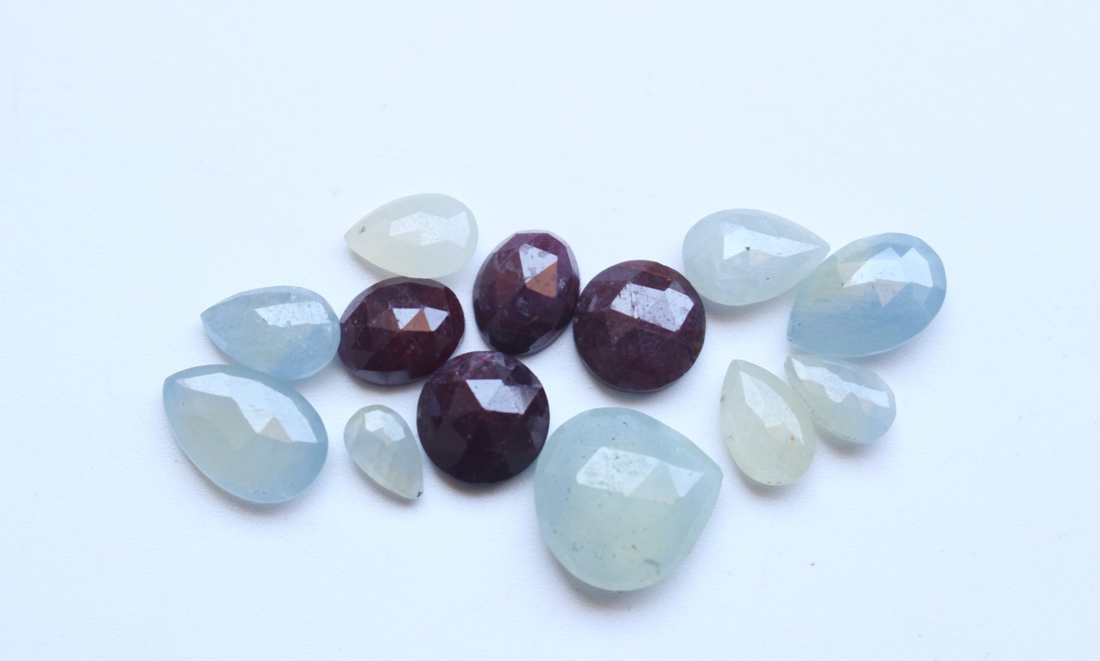 Ct.37.20 Natural Multi Sapphire & Ruby Rose Cut Faceted Cabochon Set Lot 7TO13MM