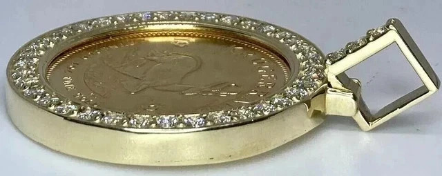 South African Krugerrand Pendant 1Ct Round Cut Moissanite 14k Yellow Gold Plated