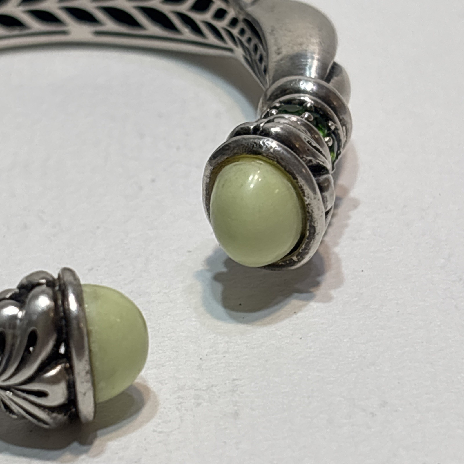 Rare Ann King Bracelet Hinged Cuff Green Sterling Silver Stone