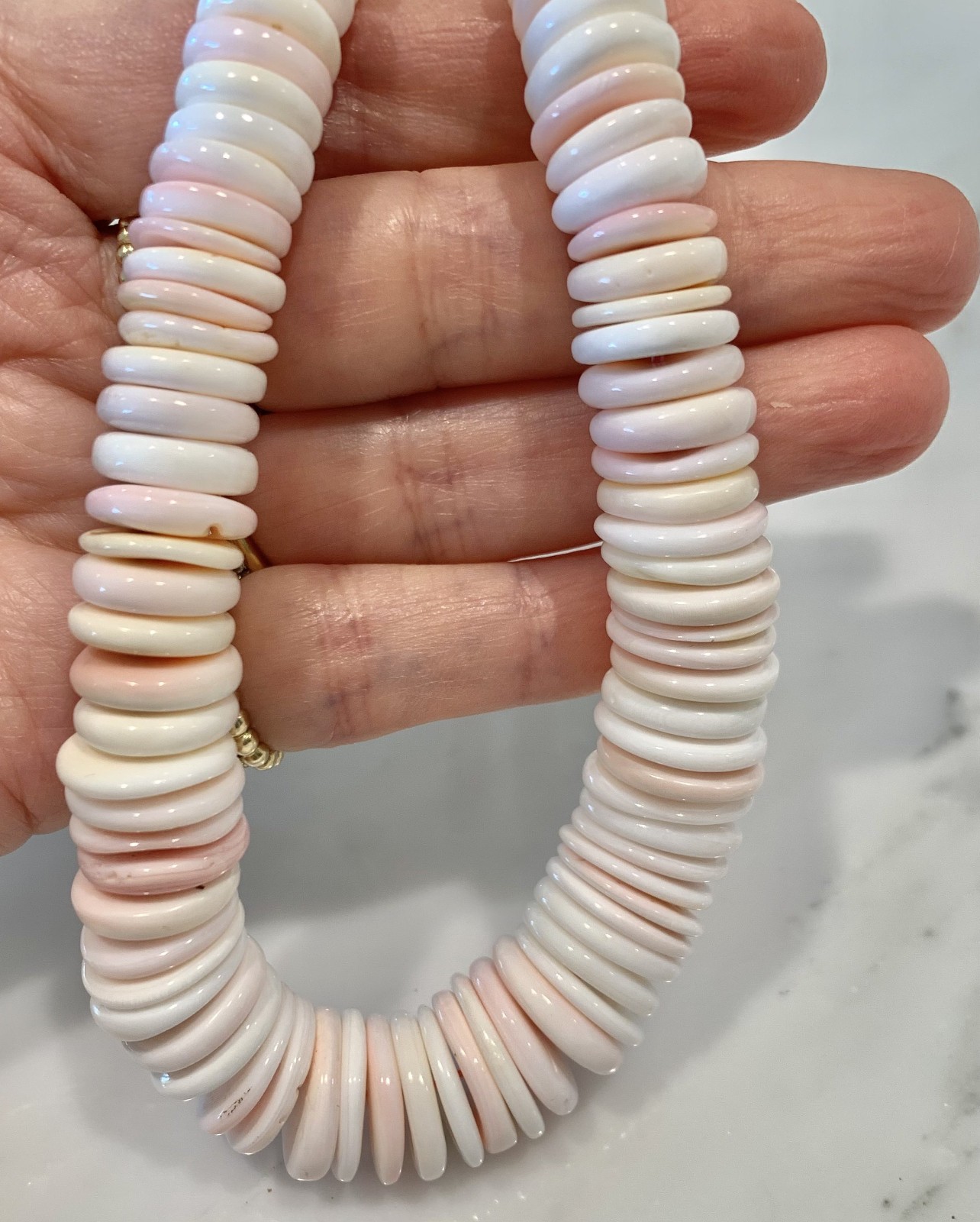 Pink, Peach, Cream and White Conch Large Beaded Shell Necklace, Just Made