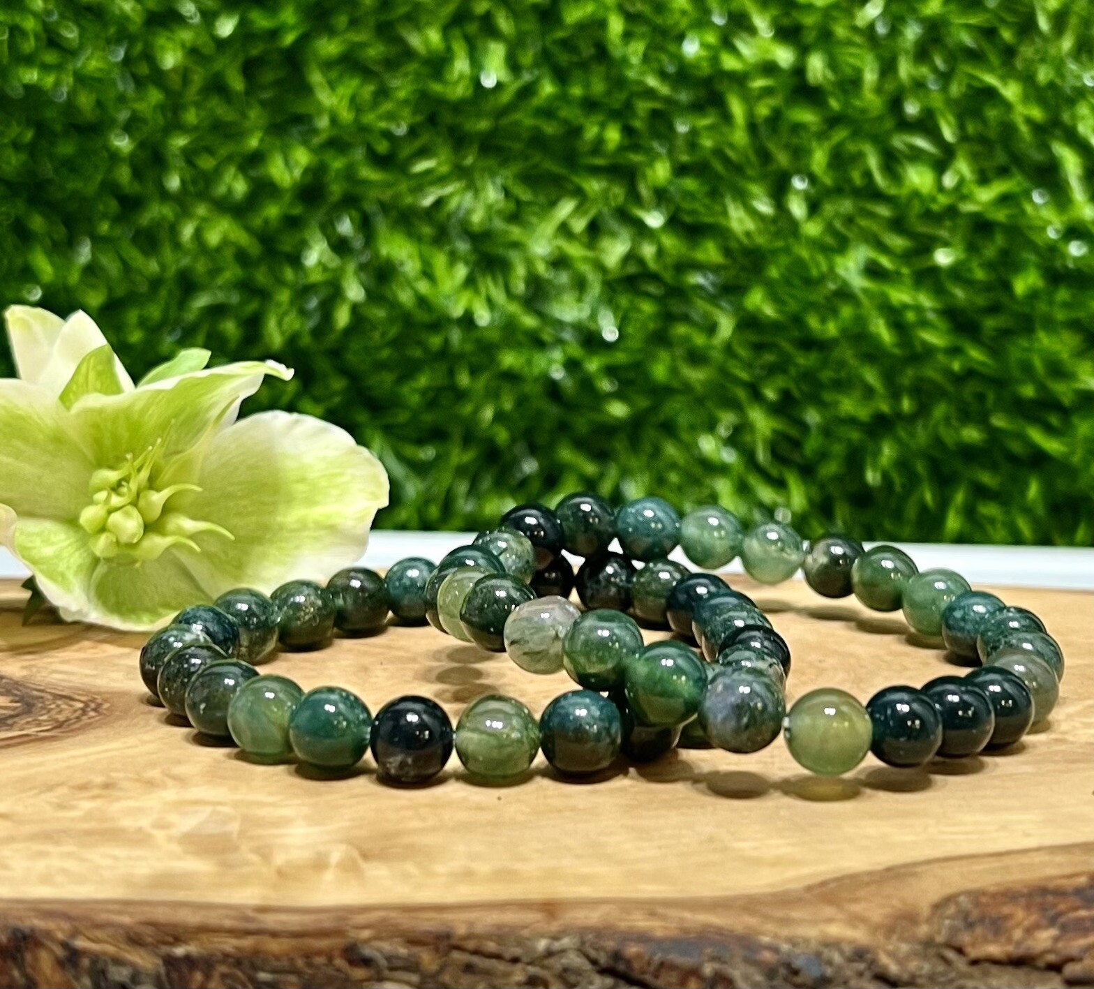 Wholesale 6 Pcs Natural Moss Agate 8mm 7.5” Crystal Bracelet Healing Energy