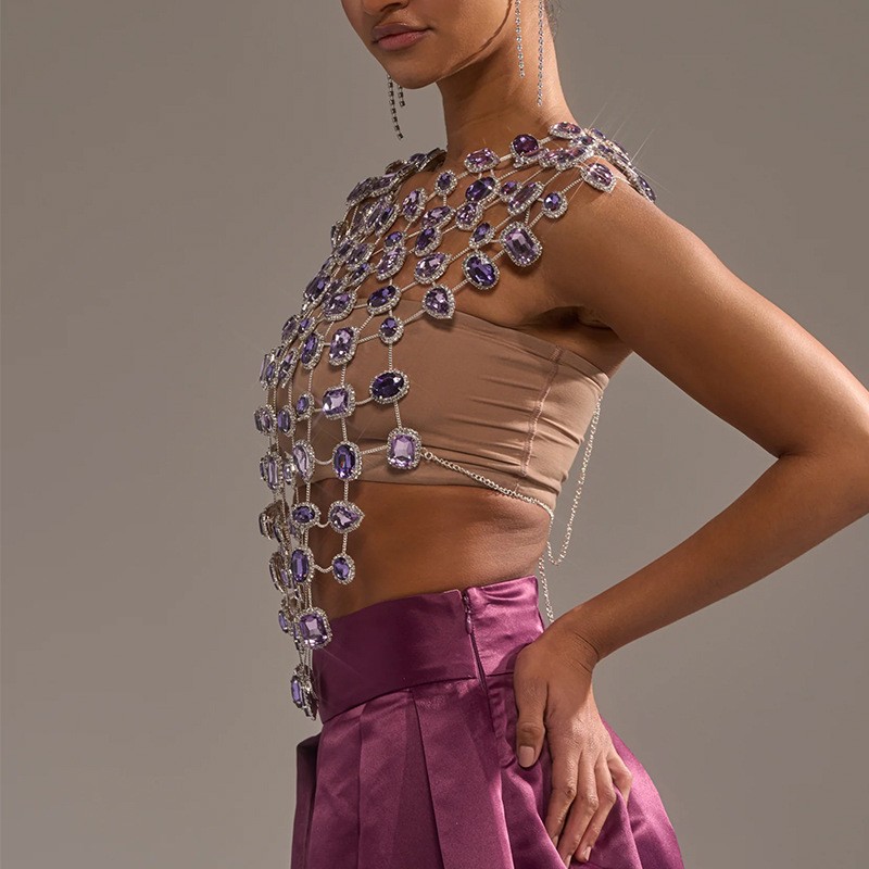New Women Rhinestone Tops Chest Chain Luxury Club Show Body Chain Street Party