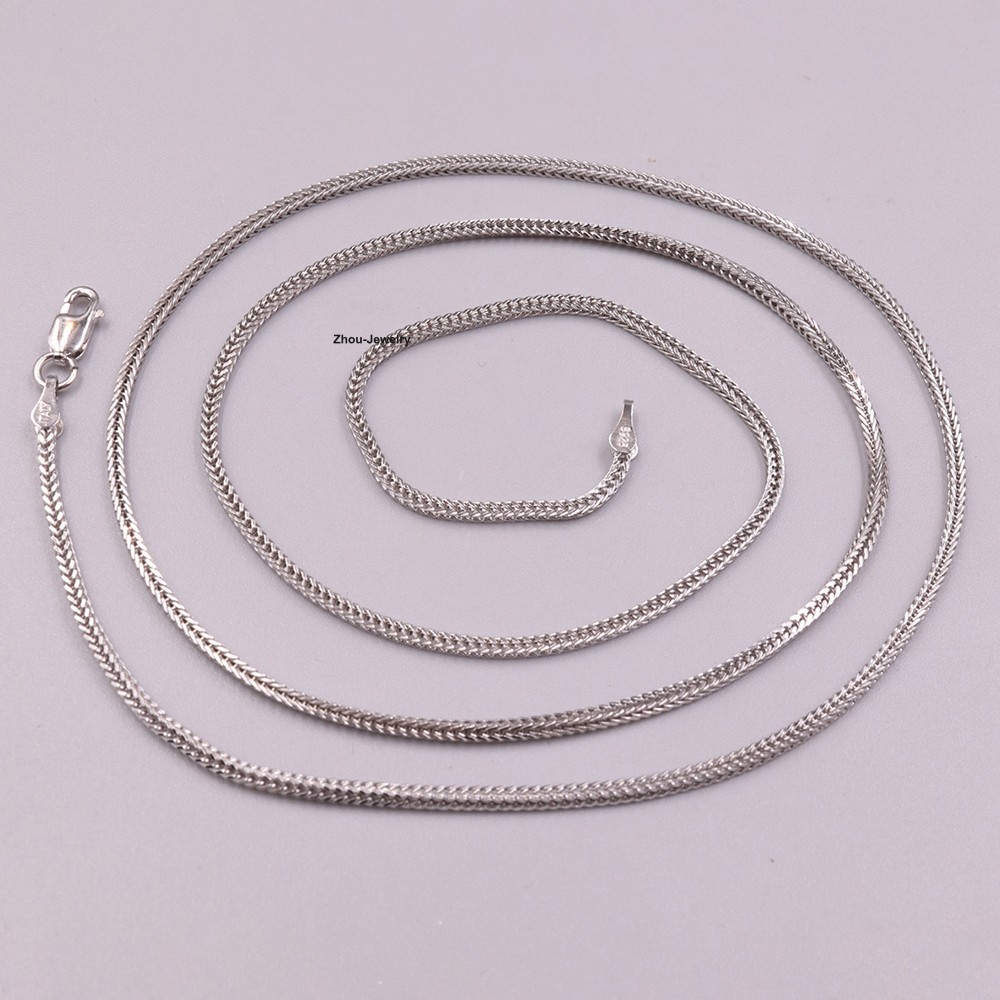 Real S925 Sterling Silver Necklace 1.6mm Wheat Link Chain For Women 23.6inch