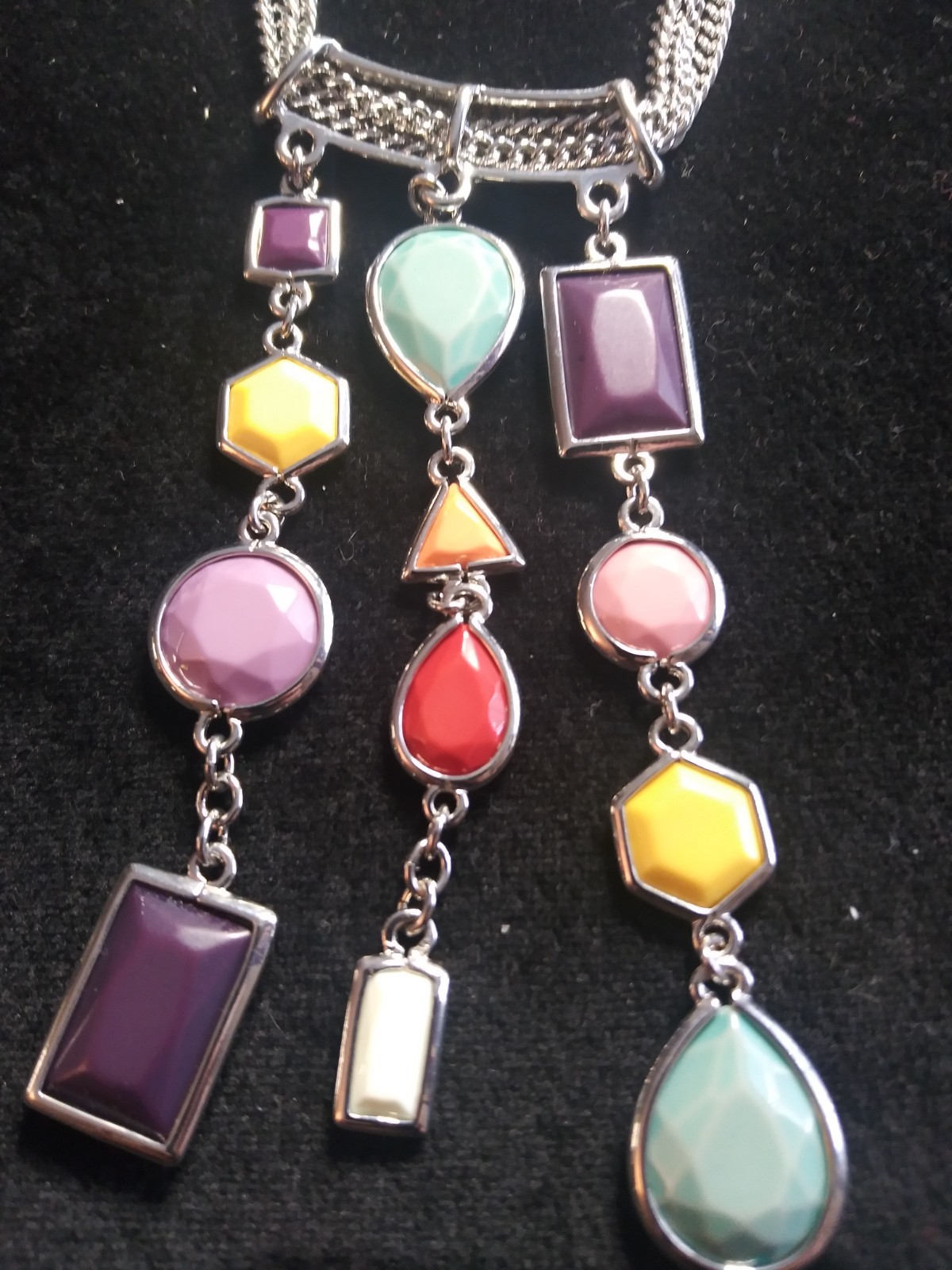 Multi-chain Adjustable Necklace with Dangle Pendants of Various Stones