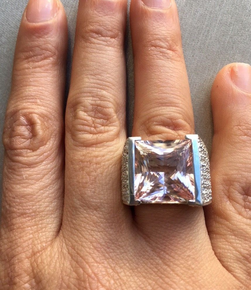 Estate Fine large peach colored Morganite in a gorgeous diamond setting