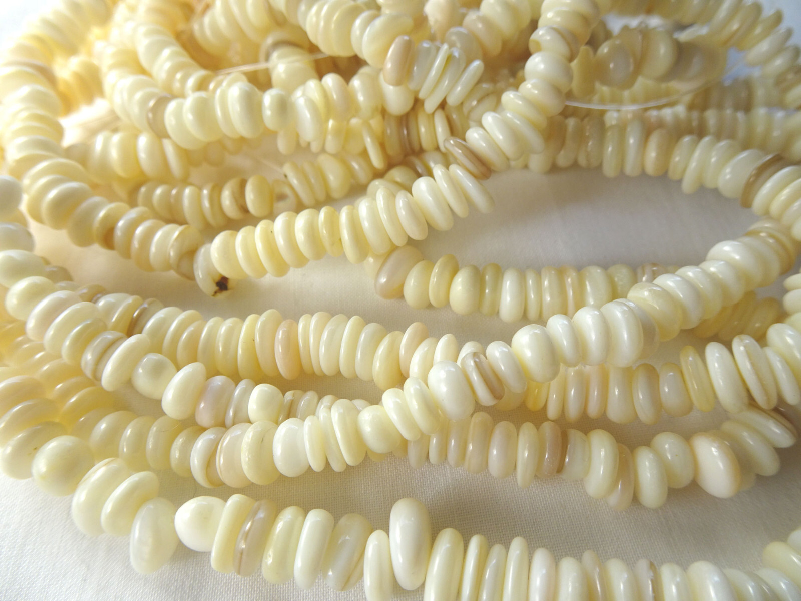 15 3/4″ Strand Shell Beads Smooth Rondells Light Yellow 5-8mm Wide A507 DNG
