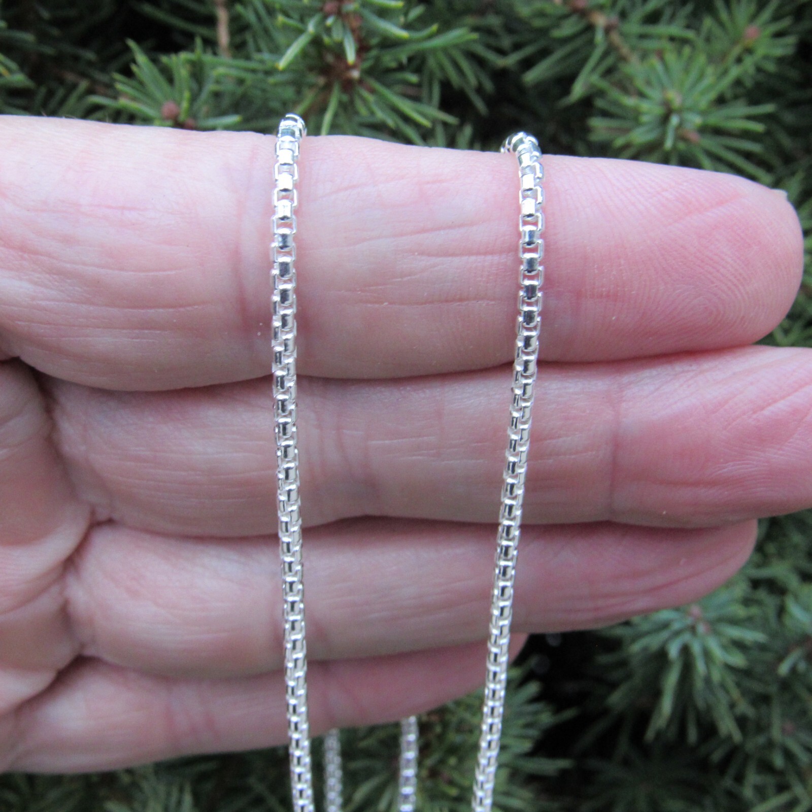 2.1MM Solid 925 Sterling Silver Italian Unisex Round Box Chain Rounded Necklace