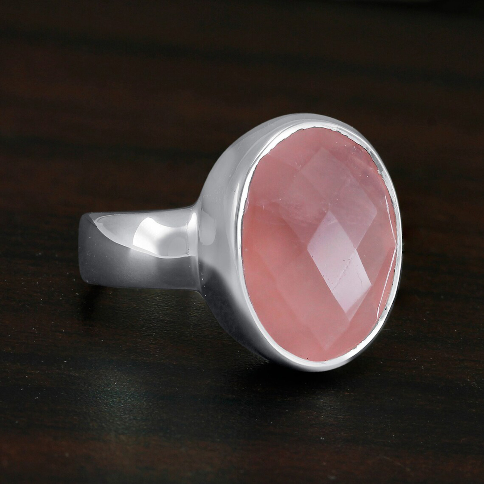Natural Rose Quartz Oval Cut Gemstone 925 Sterling Silver Women Handmade Ring
