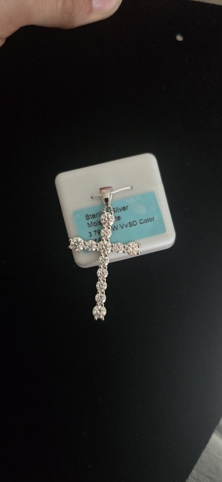 Sterling Silver 925 Moissanite Tennis Cross Religious