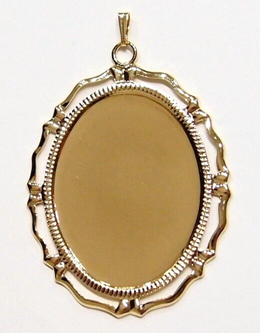 8 Shiny Gold 25x18mm Victorian Art Deco Big Loop Pendant Settings 42x26mm
