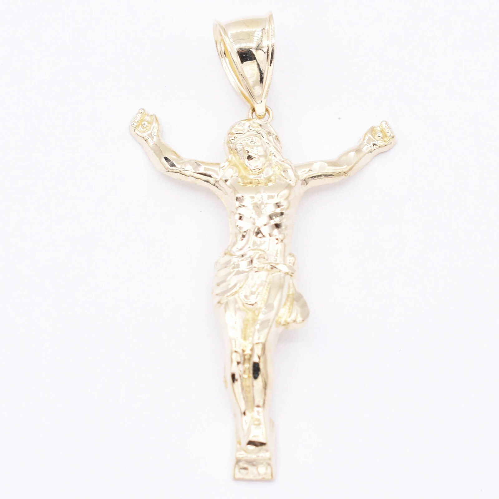 Textured Jesus Crucifix Pendant Charm Real Solid 10K Yellow Gold ALL SIZES