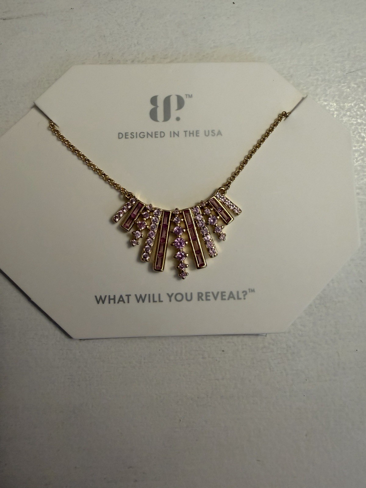 BP Gold Plated Lab-Created Pink Corundum Bar Pendant Necklace 18+2.5″ NK71198