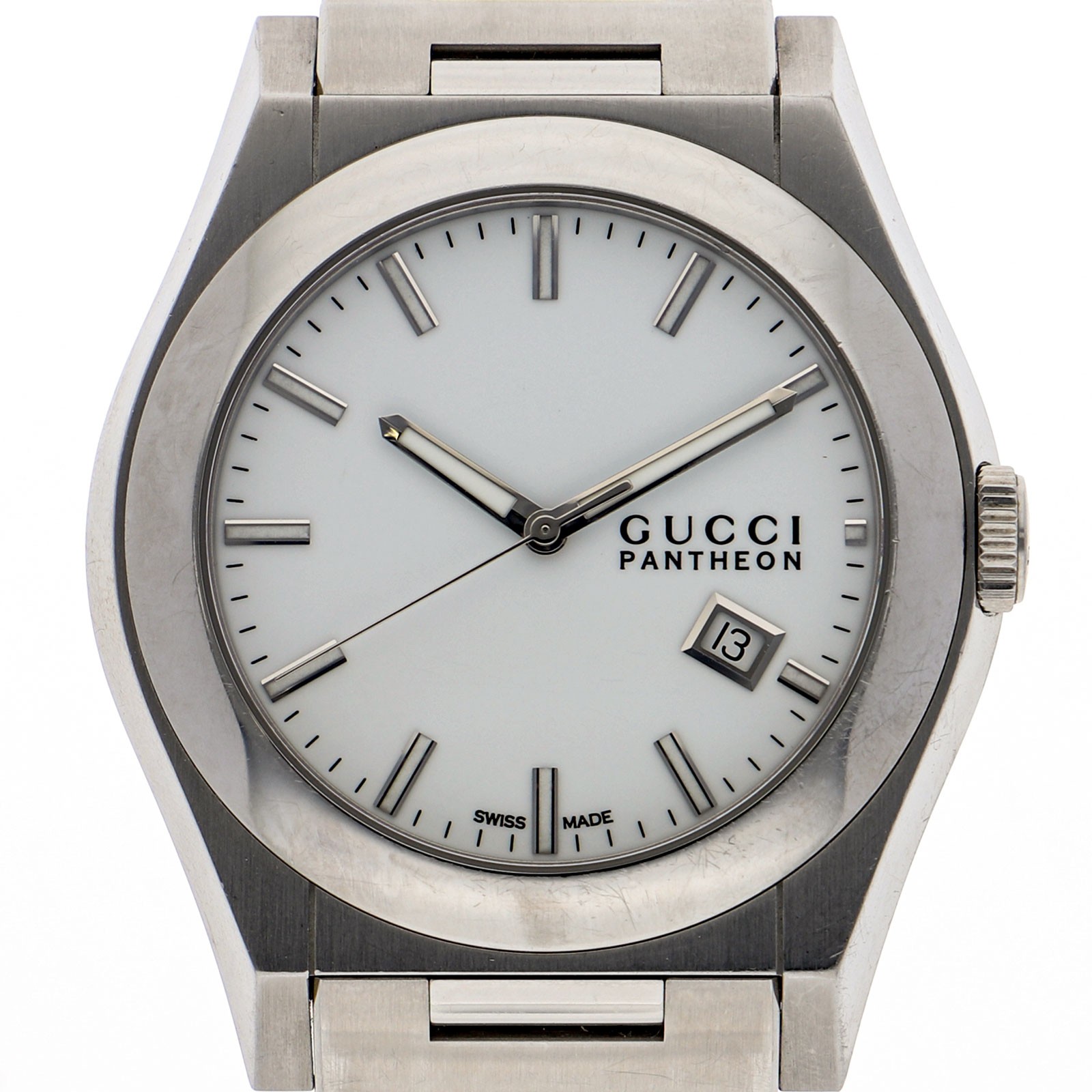 GUCCI 115.2 Pantheon Date WATCH white SS QZ