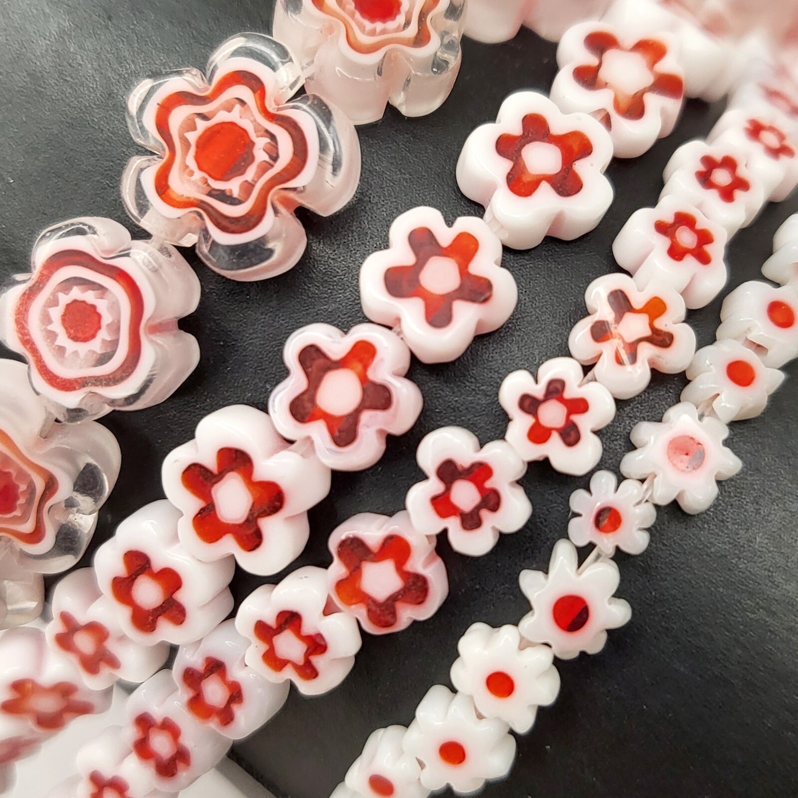 White Flower Millefiori Glass Lampwork Spacer Bead Crystal 15″ 4mm 6mm 8mm 10mm
