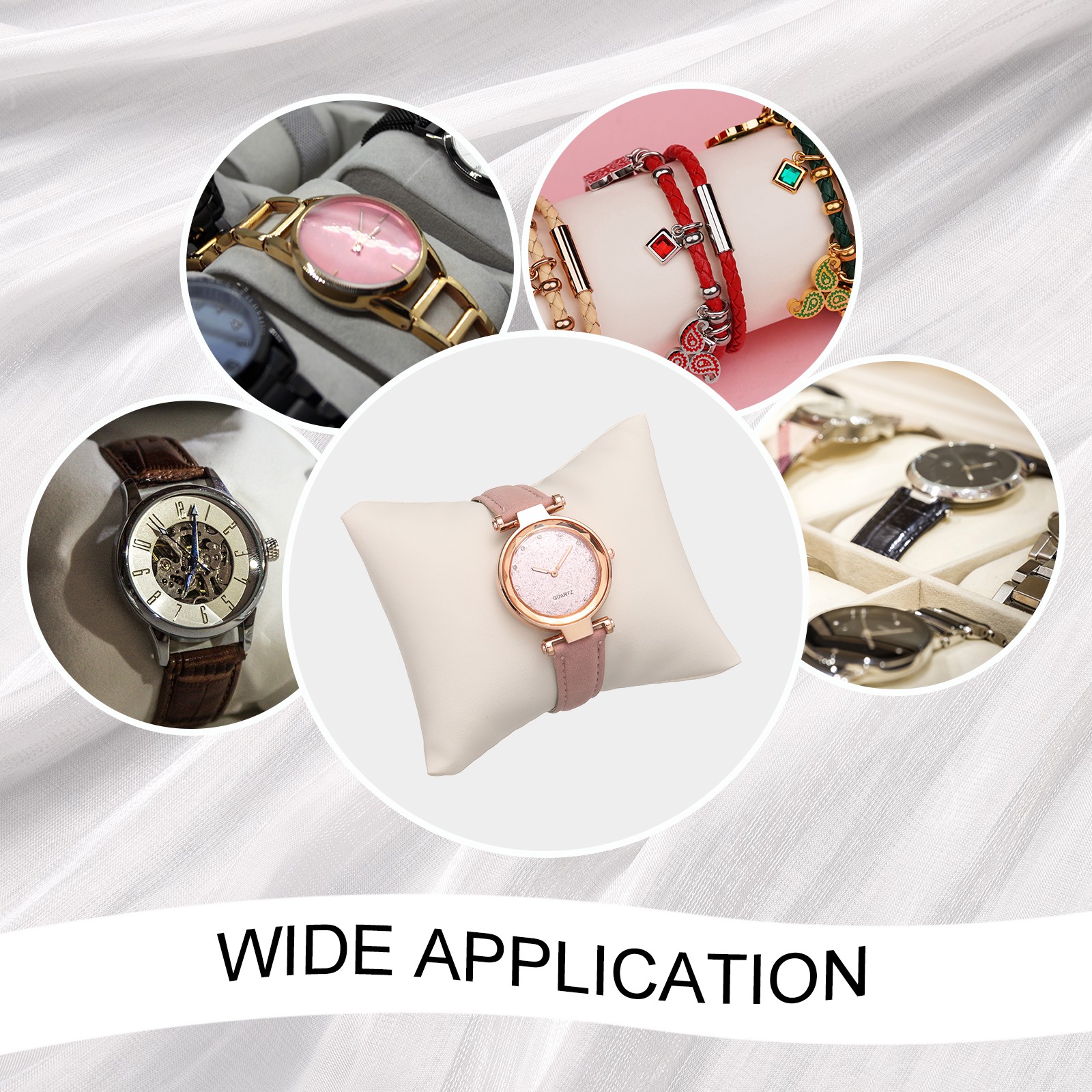 6pcs Leather Watch Pillows Jewelry Display Pillow for Bracelet White