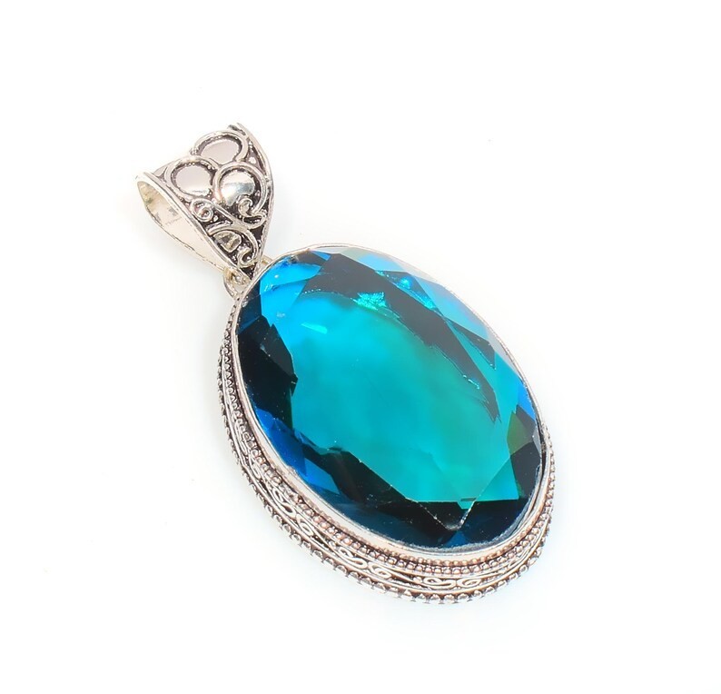 London Blue Topaz Gemstone Handmade 925 Sterling Silver Jewelry Oval cut Pendant