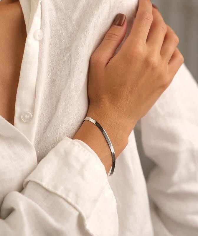 Minimalist Silver Flat Snake Chain Bracelet