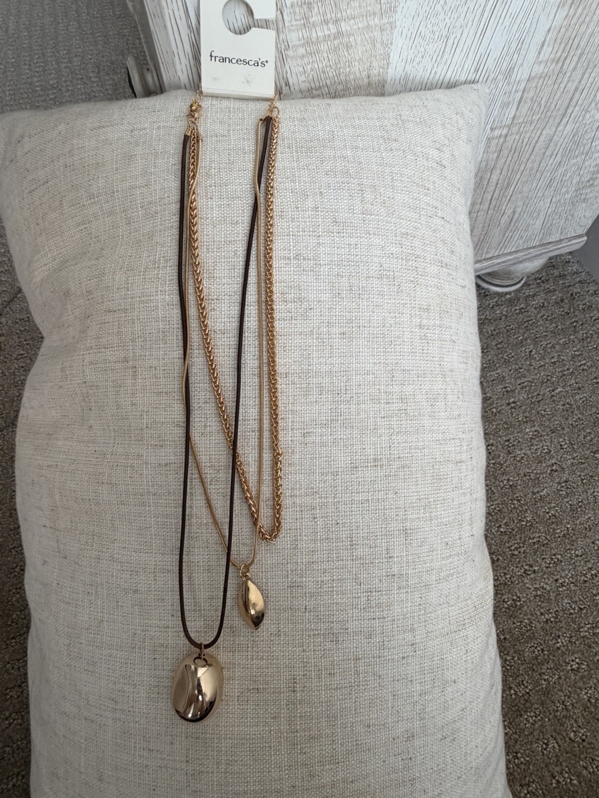 Francesca’s Layered Gold Black Pendant Necklace Asymmetrical Lobster Closure
